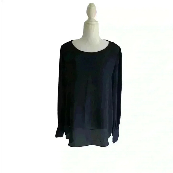 Grace Sheer Navy Blue Long Sleeve Tunic Top Size L - Picture 1 of 7